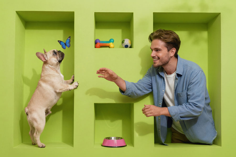 pies z mężczyzną, który daje smakołyki