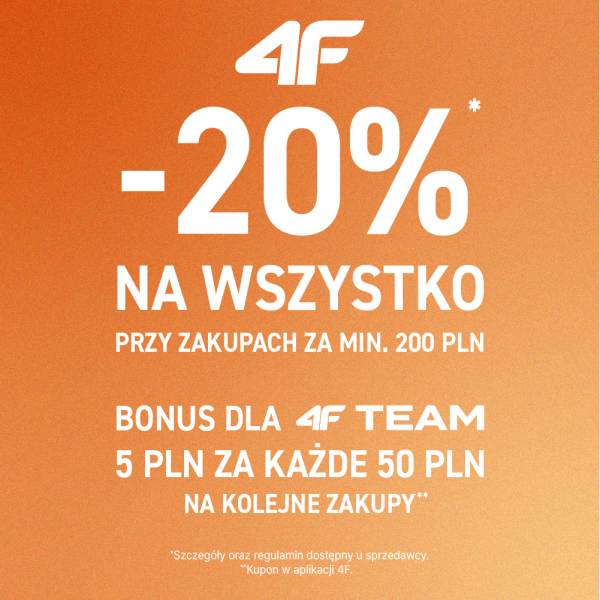 Grafika promocyjna przedstawiająca akcję rabatową dla członków programu lojalnościowego 4F TEAM.