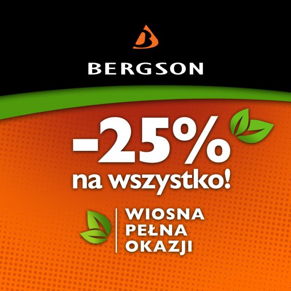 Grafika promocyjna marki Bergson we Wrocławiu, promująca ogólną zniżkę -25%.
