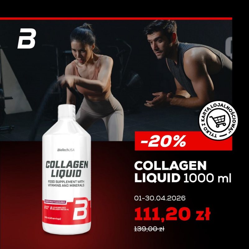 Zdjęcie produktu Collagen 1000ml marki BioTechUSA informujące o zniżce 20%.
