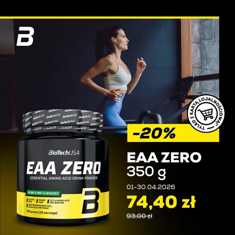 Zdjęcie produktu EAA Zero marki BioTechUSA informujące o zniżce -20%.