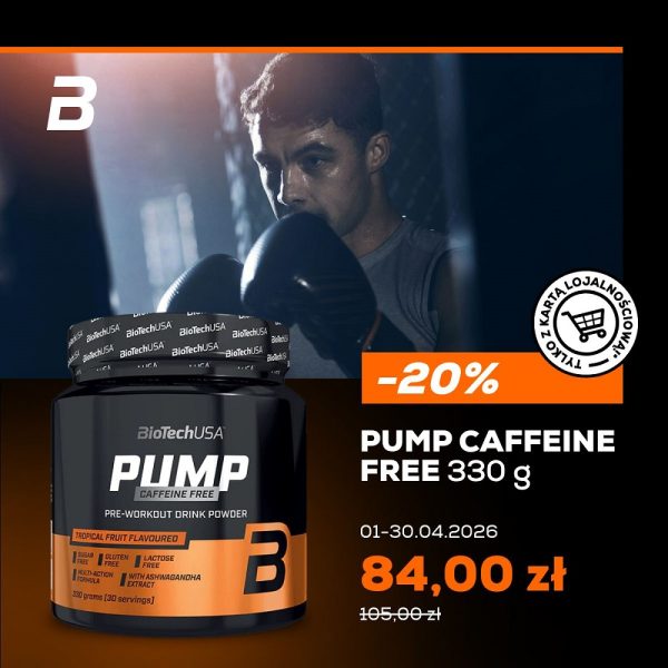 Grafika prezentująca przedtreningówkę PUMP z informacją o cenie promocyjnej w BioTechUSA.