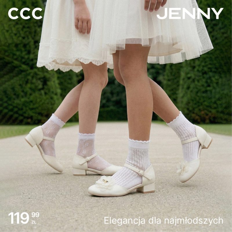 Grafika promocyjna prezentująca ofertę obuwia dziecięcego na uroczystości rodzinne. Buty w cenie 119,99zł.