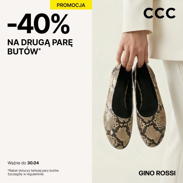 Eleganckie buty Gino Rossi prezentowane w ramach promocji -40% na drugą parę w CCC Pasaż Grunwaldzki.