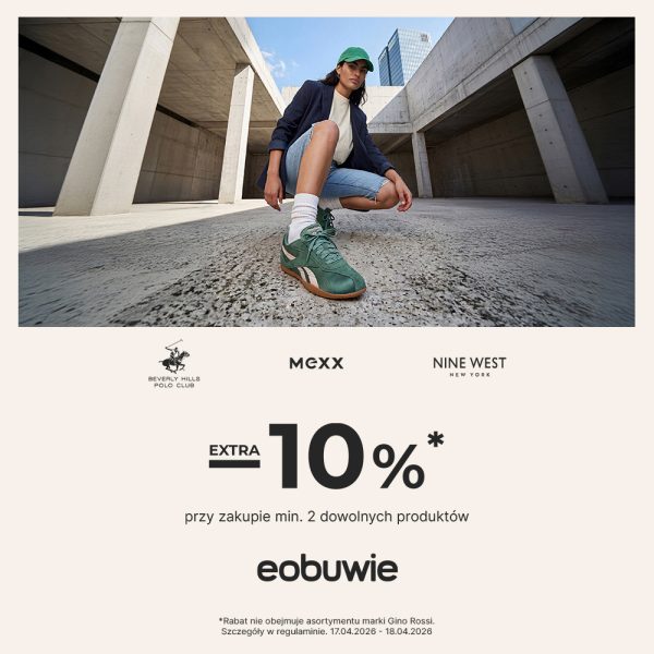 Kobieta w zielonych butach sportowych Reebok prezentująca ofertę extra -10% przy zakupie dwóch produktów w eobuwie.pl Pasaż Grunwaldzki.