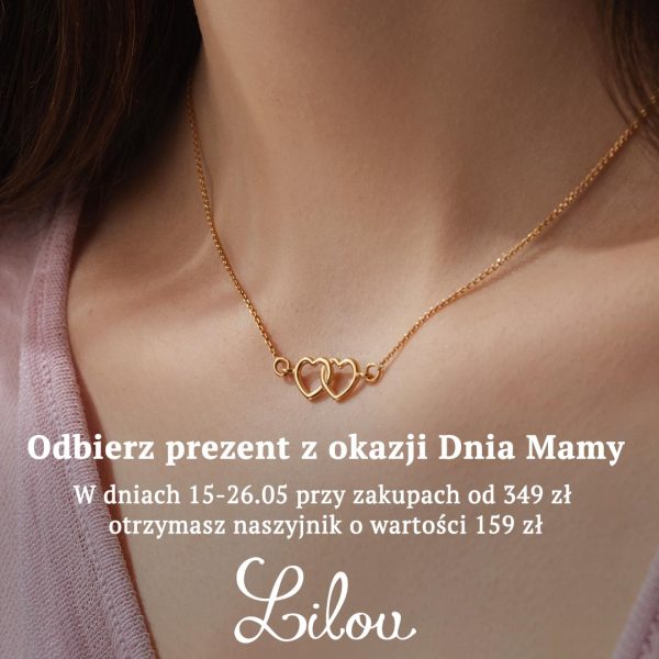 Złoty naszyjnik Lilou z dwoma sercami prezent na Dzień Mamy