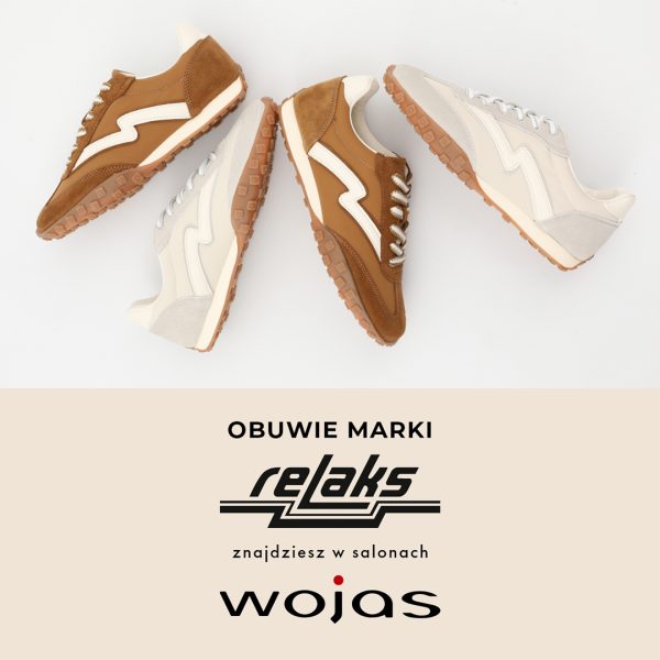 Beżowe i białe sneakersy Relaks z brązowymi akcentami na szarym tle Wojas Pasaż Grunwaldzki