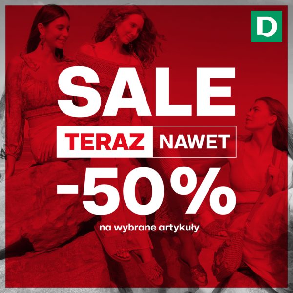 Grafika promocyjna marki Deichmann informująca o promocji do -50% na wybrane artykuły.