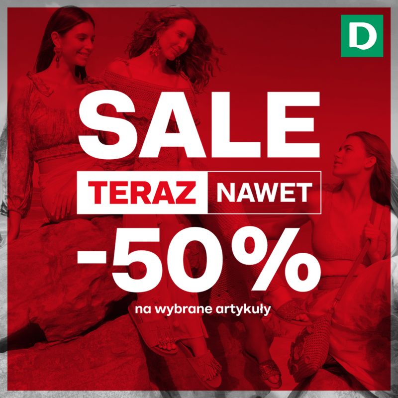 Grafika promocyjna marki Deichmann informująca o promocji do -50% na wybrane artykuły.