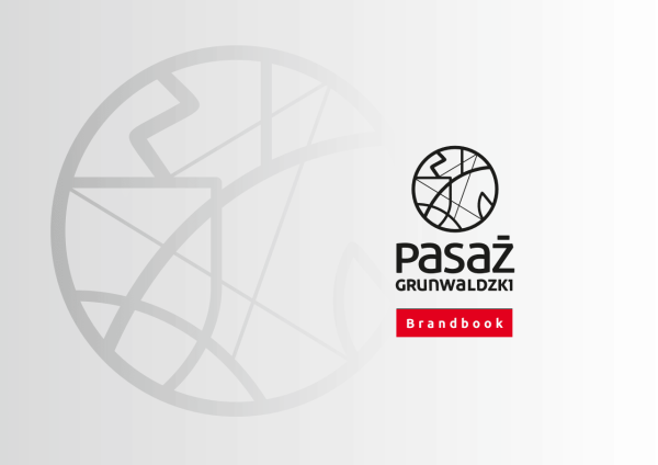 Logo Pasażu Grunwaldzkiego na jasnym tle, czerwony napis brandbook